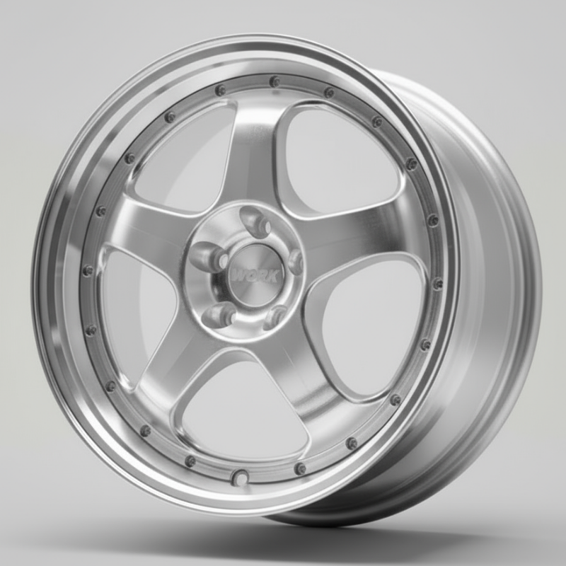 silver work meister s1 3p wheel rim on a white background facing left