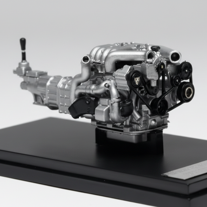 mazda 13b Engine model on a black platform with a gray background