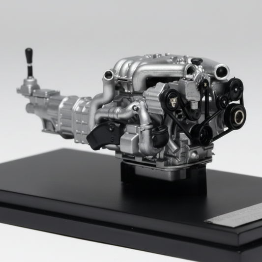 mazda 13b Engine model on a black platform with a gray background
