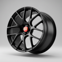 Black bbs rev7 wheel rim held in hand with a blurred green background