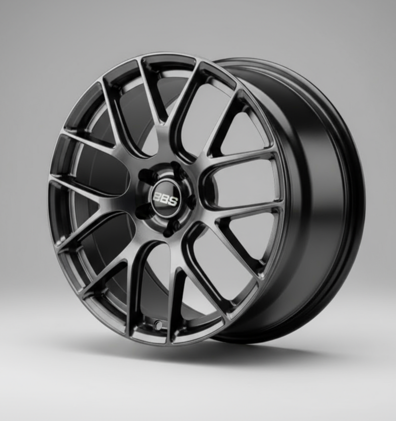 bbs rev7 wheel rim held by a hand against a blurred background