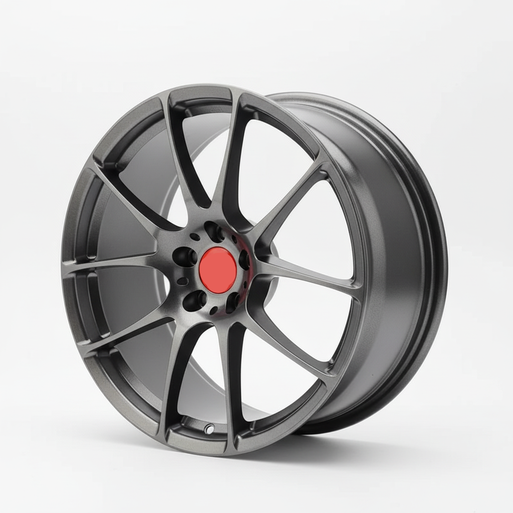 gray bbs rf wheel rim held against a green leafy background facing forward